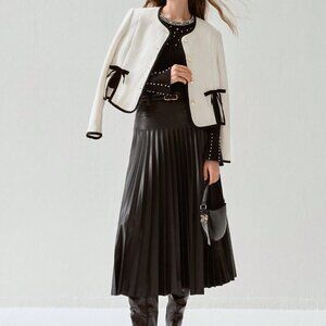 Black Casual Women's Romantic Black Pleated PU Skirt